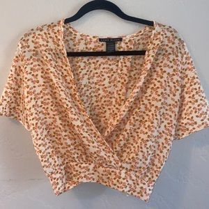 Floral print wrap crop blouse